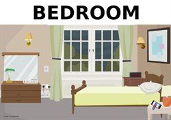 Picture if a Bedroom in house with table and window