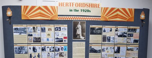 Hertfordshire Archives display board of events in Hertfordshire 1920s