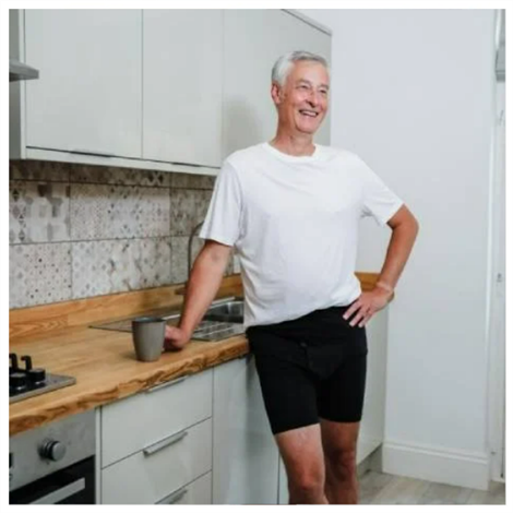 Man in incontinence trunks